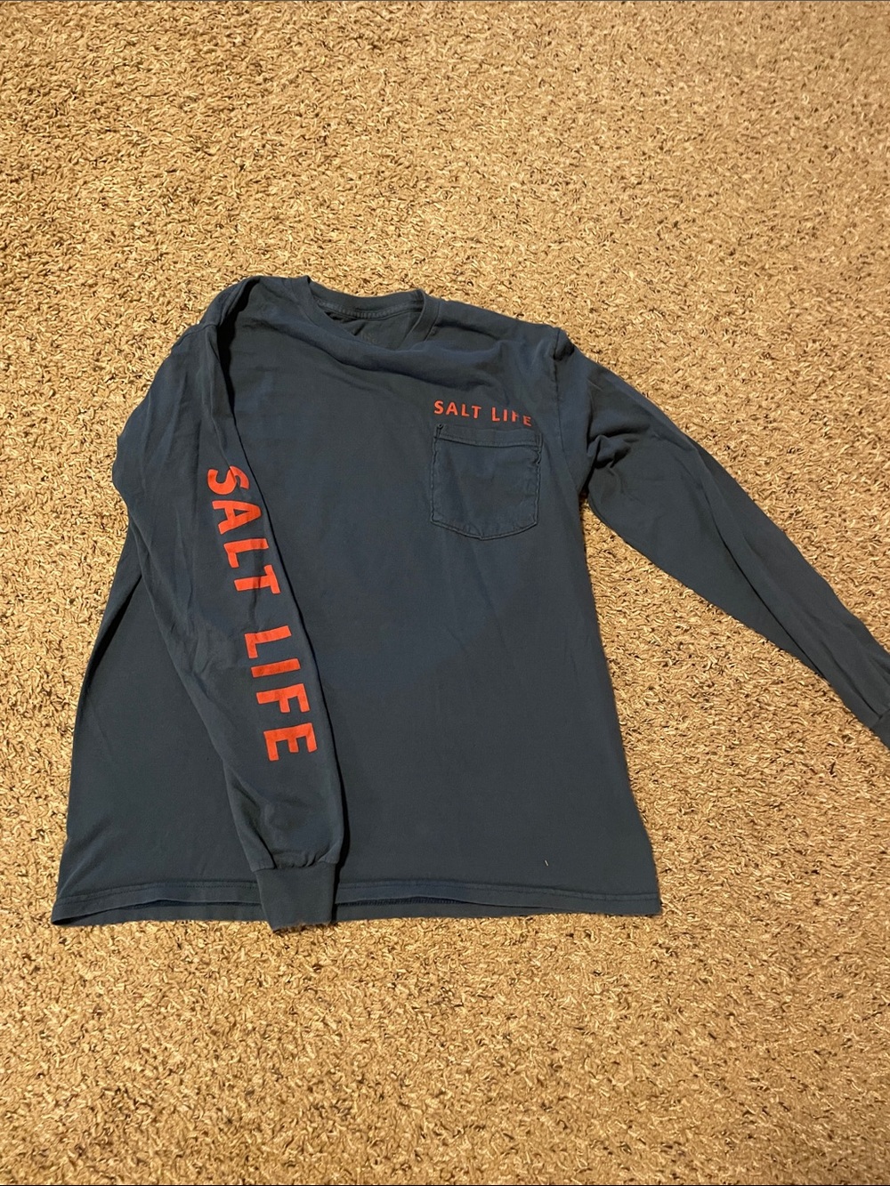 Salt Life Navy Long Sleeve Shirt with Red Sleeve Logo